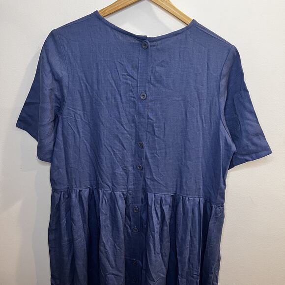 Simpson Dress Womens Large Linen Short Sleeve Tiered Button‎ Back Pockets Maxi - Picture 5 of 13